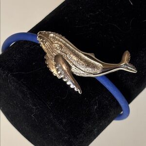 Silver Tone Blue Whale Charm on Blue Corded Fashion Bracelet